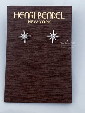 Henri Bendel Starburst Stud Earrings Silver Tone Crystal Star Studs